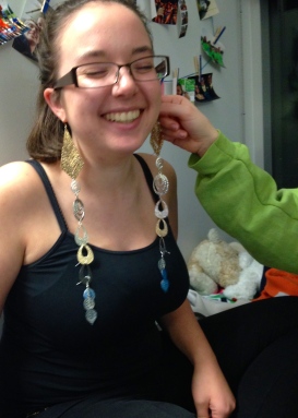 This is what happens in the room when we get bored... things like seeing if we can hang all my dangly earrings from my ears